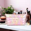 5 x Hiroyuki Iridescent Makeup Bag, 14 inches Cosmetic Bag, Large Capacity Travel-Friendly Pouch (plain, pink)