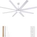 Newday 72 inch Large Ceiling Fans with Lights and Remote, Indoor/Outdoor White Ceiling Fan for Living Room Patio, 6 Speeds Silent Reversible DC Motor, 3CCT, Timer, 3 Downrods, 8 Blades