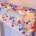 [Timer] 2 Pack 4th of July Decorations 250th Anniversary Red White and Blue Lights, Fourth of July Garland Total 13Ft 40LED Beads Stars Patriotic Lights Battery Operated for Home Bedroom Decor