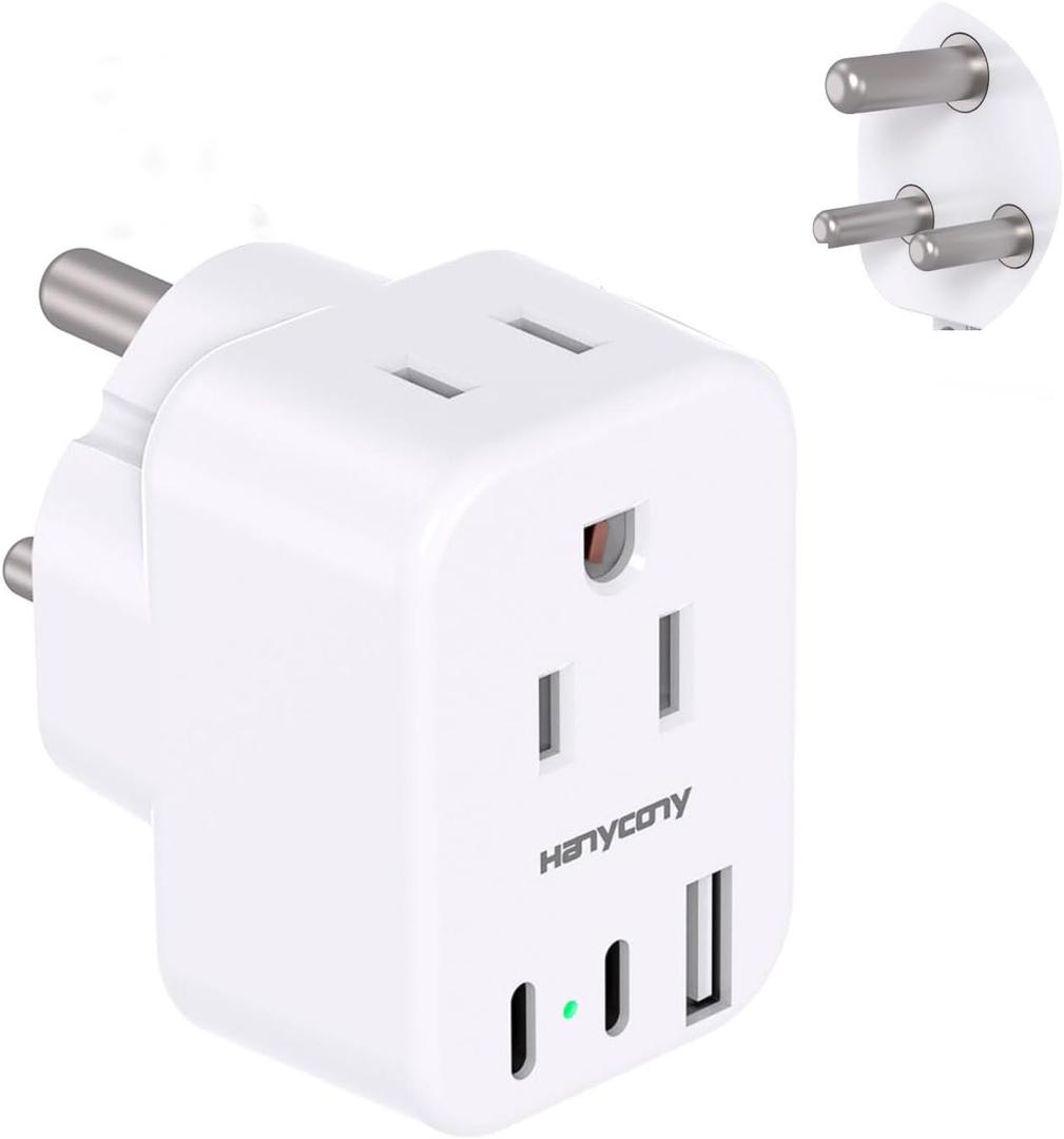 HANYCONY South Africa Travel Plug Adapter, Type M Power Adapter with 2 AC Outlets 3 USB Ports(2 USB C) for US to South Africa Botswana Namibia India Nepal Bhutan Sri Lanka