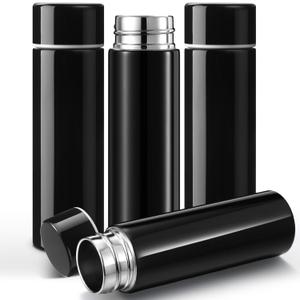 Vesici Mini Water Bottles 4.4 oz Cute Small Insulated Stainless Steel Purse Water Bottles Pocket Slim Flask Keeps Drink Cold and Hot for Women Lunch Bag Coffee(Black,4 Pack)