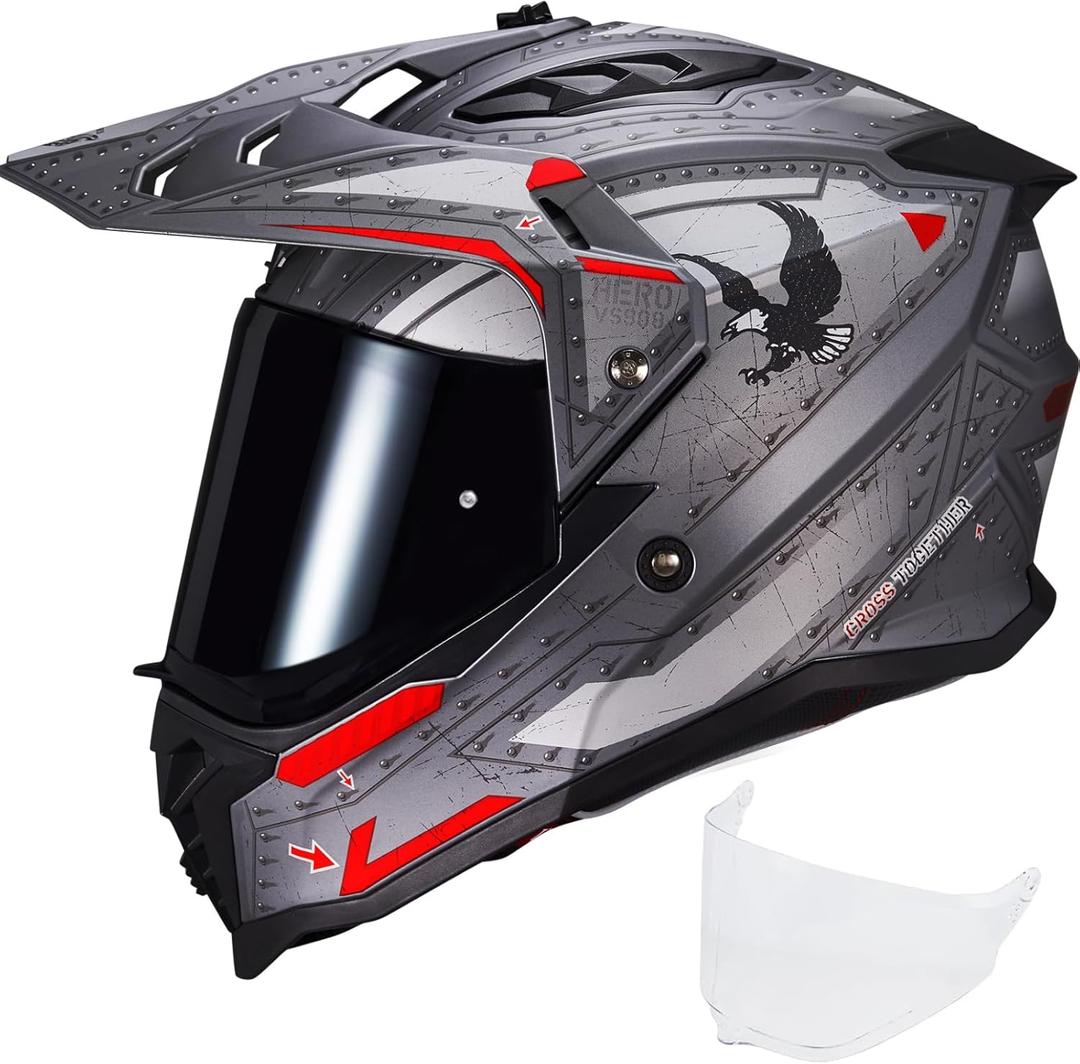 VCOROS Adventure Motorcycle Helmet VS-908 ATV Dirt Bike Off Road Motocross Full Face Helmet for Adults DOT Approved (XX-Large, Matte Warrior)