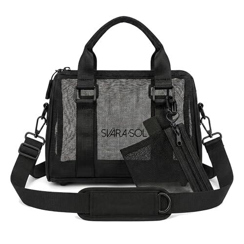 Black Mini Mesh Duffle Bag w/ Coin Purse, Adjustable Strap & Handles Travel | Mesh duffel with adjustable shoulder strap, top handles, and attached coin purse. ideal for gym, travel, and daily use