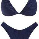 ZAFUL Bikini Sets for Women Triangle Textured Plunging High Cut Cheeky Bikini Swimsuits Two Piece Bathing Suits, M