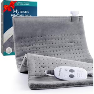 Massaging Weighted Heating Pad for Back Pain Relief,Heating Pads for Neck, Shoulder,Cramp,Portable Heated Pad with 3 Heat Settings & 6 Massage,18 Relaxing Combinations,Auto Off,20"*24",Light Grey