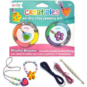 Ooly Creatibles Air Dry Clay Jewelry Kit for Kids, DIY Art Jewelry Making Kit with 6 Clay Colors, Beads, Shaping Tool, and Elastic Yarn, Non-Toxic Summer Crafts for Kids Ages 6 and Up