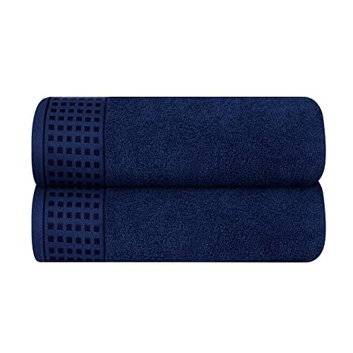 GLAMBURG 100% Cotton 2 Pack Oversized Bath Towel Set 28x55 Inches, Ultra Soft Highly Absorbant Compact Quickdry & Lightweight Large Bath Towels, Ideal for Gym Travel Camp Pool - Navy Blue