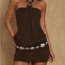 MakeMeChic Women's Ruffle Mini Dress Y2k Backless Sleeveless Western Going Out Halter Dresses (S)