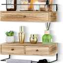 DreamPossible Floating Shelves - Wall Mounted Bathroom Shelf Set of 2 with Drawers, Rustic Wood Shelves for Bedroom, Living Room, Kitchen, Wall Decor, Plants, Books (Brown) (13.8 Inch Long)