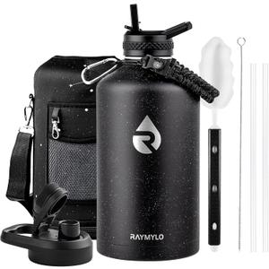128oz Insulated Water Bottle, Triple Wall Vacuum Stainless Steel Water Bottles - Keeps Cold 48H, Reusable One Gallon Flask Jug for Gym, Sports, Camping, Hiking,Travel, Starry Sky-Black