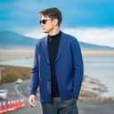 Men's Cardigan Sweater Button Front V-Neck Long Sleeve Knit Sweaters (Blue, XXXL)