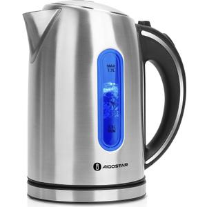 Aigostar King - Electric Kettle Stainless Steel, 1.7 Liter Cordless Tea Kettle, 1100W Hot Water Kettle with Auto Shut-Off, BPA-Free