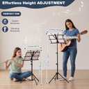 Threehoney 6 Pack Portable Folding Music Stand with Carrying Bags, Dual Use Metal Desktop Book Holder, Adjustable Height 25.659", Stable Tripod for Musicians, Students & Band(Black)