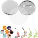 BEAMNOVA 100 Sets 75mm / 2.95 in (Approx. 3 inch) Metal Button Supplies Blanks, for Round Pin Maker Machine, Matte Metallic Back, Hand Press Badge Making Parts