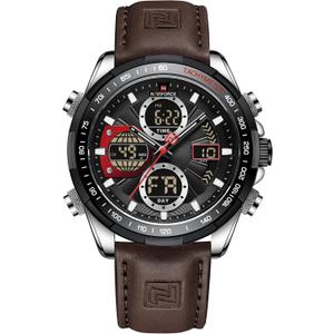 NAVIFORCE Men's Military Digital Watches Analog Quartz Waterproof Watch Sport Multifunctional Leather Wristwatch