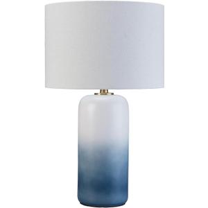 Signature Design by Ashley Lemrich Coastal 25.25" Ceramic Table Lamp, 3-Way Switch, UL Listed, Fabric Drum Shade, Use 100 Watt Lightbulb (Not Included), White and Blue (Teal) Ombre Effect