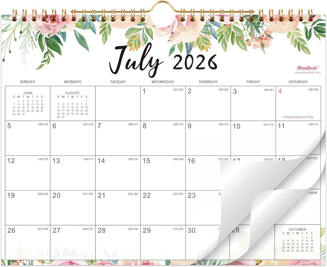 Calendar 2026-2027 - July 2026 - December 2027, Wall Calendar 2026-2027, 11" x 8.5", 18 Months Wall Calendar, Writing Blocks, Julian Dates, Spiral Bound