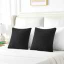 FUTEI Black Throw Pillow Covers 26x26 Inch Set of 2,Furry Faux Fur Teddy Boucle Textured Cushion Covers,Soft Fluffy Decorative Euro Pillow Shams,Home Decor for Couch Bed Living Room Office Car