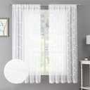 Tollpiz White Leaf Sheer Curtain Leaves Embroidered Bedroom Curtains Rod Pocket Voile Window Treatments for Living Room, 38 x 63 inches Long, Set of 2 Panels