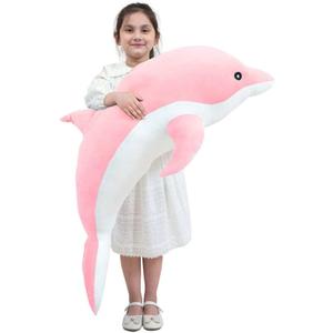 Kekeso Giant Dolphin Plush Toy, Soft Whale Hugging Pillow Stuffed Dolphin Pillow for Children Girls (Pink, 100cm/39.37inch)