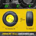 MAXROLLORS 20x8.00-8 Lawn Mower Tire and Wheel Assemblies, Not D-Axel Wheel
3.5" Offset Hub, 3/4" Borehole, 3/16" Keyway, 4-Ply, Tubeless, 2Pcs, 948 LBS, Yellow, Compatible Replacement for Riding Mower