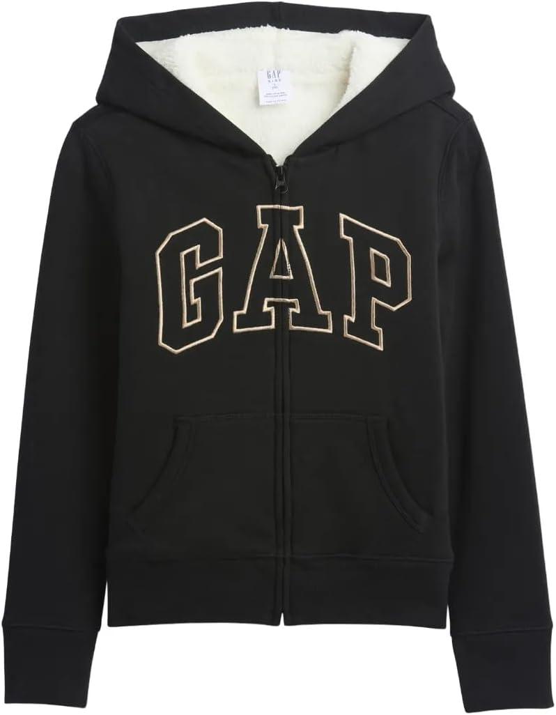 GAP girls Logo Sherpa Heritage Full Zip (Large, True Black)