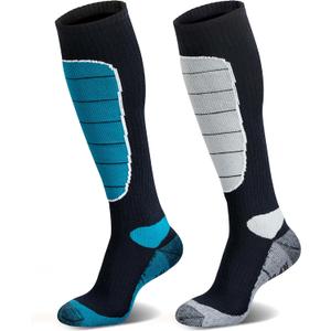 Hylaea Merino Wool Ski Socks, Cold Weather Socks for Snowboarding, Snow, Winter, Thermal Knee-high Warm Socks, Hunting (Large, Blue Grey (2 Pairs))