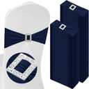 150 Pcs Spandex Chair Sashes with Square Buckle Slider Stretch Chair Cover Band Universal Elastic Ties Straps Bows for Wedding Banquet Event Party Decoration(Navy Blue)
