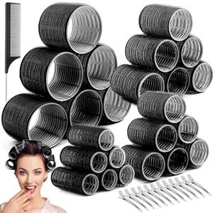 Hair Curler Rollers for Women 24PCS Heatless Hair Roller with 12PCS Clips, 4 Sizes（Jumbo Large Medium Small）Self Grip Holding Hair Rollers for Long Medium Short Thick Fine Volume Thin Bangs Hair