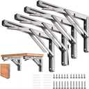 Folding Shelf Brackets 16 inch 4 Pcs Max. Load 350lb - Heavy Duty Stainless Steel DIY Wall Mounted Shelf Brackets Space Saving for Table Work Bench, Garage Workstation, Stuff Supports, Plant Stand