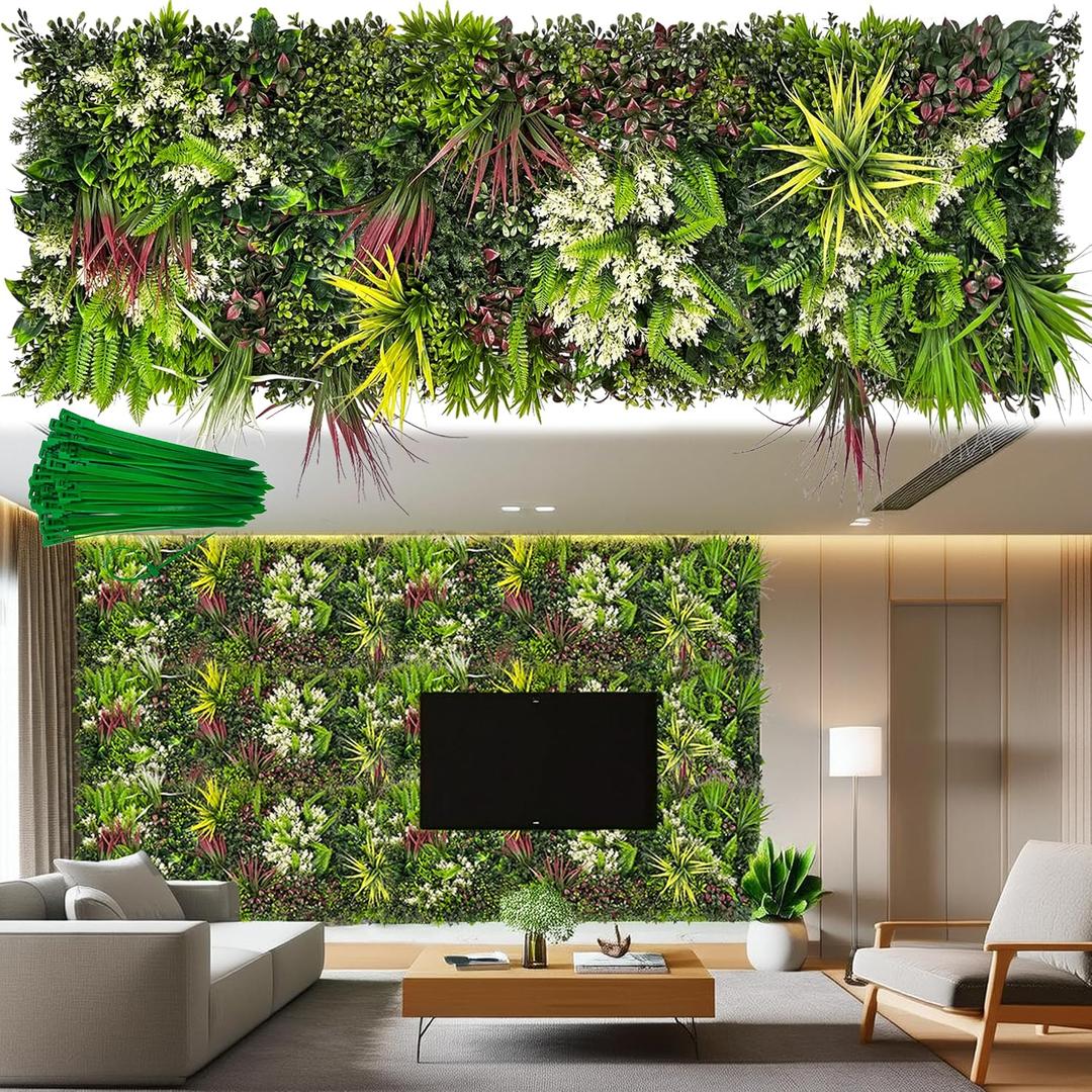 ODTORY Artificial 3D Greenery Wall, 60"x20" Privacy Backdrop Screen | UV-Anti, Faux Grass Ivy Boxwood Fence Panel, Fake Vine Leaves Hedge Cover, Indoor/Outdoor, Garden/Patio Decor