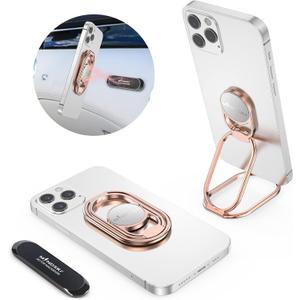 Phone Ring Holder Grip-with Car Magnetic Phone Mount Metal Phone Ring Finger Kickstand Cell Phone Grip Compatible with iPhone iPad Smartphones Tablets (Rose Gold)