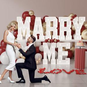 Marry Me Light Up Letters, Marquee Letters 3 Feet Tall with Rose Petals for Proposal Engagement Wedding Party, Romantic Decorations Will You Marry Me Sign for Wedding Decorations