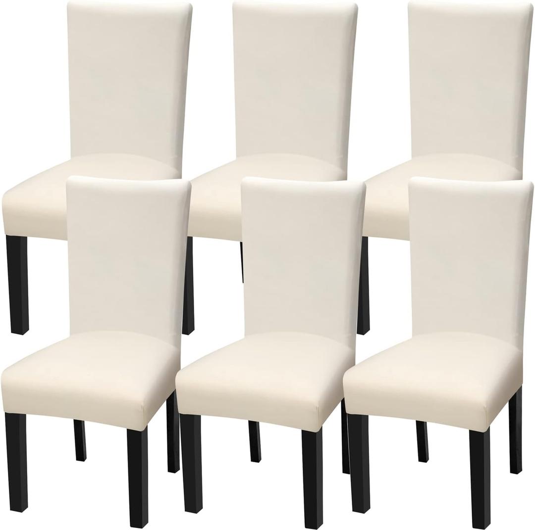 Dining Chair Covers, Stretch Spandex Chair Seat Cover Removable Washable Parson Chair Cover Kitchen Chair Protector Slipcovers (Beige Light, 6)