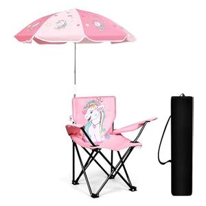 Kids Beach Chair with Umbrella Folding Lawn and Camping Chair with Summer Shade for Beach, Pool, Travel and Outdoor (for 1-5 Years Old) (Pink)