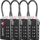 TSA Approved Luggage Locks | Inspection Indicator, 4-Digit Combination, Durable Zinc Alloy | for Suitcases, Backpacks, Travel Bags | Black, 4-Pack