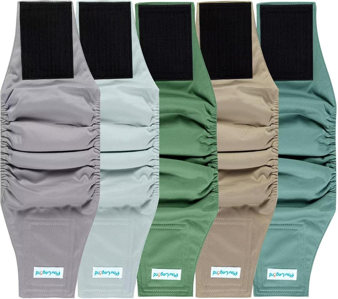 Paw Legend Washable Dogs Diapers Male Dog Belly Bands for Male Dogs Diapers Reusable Puppy & Doggie Diapers Male (5 Pack, Small) (Light color)