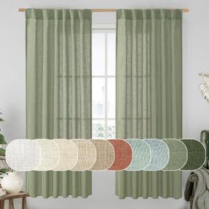 LAMIT Sage Green 72 inch Linen Curtains for Living Room 2 Panels, Linen Textured Light Filtering Semi Sheer Back Tab and Rod Pocket Window Curtain Panels for Bedroom/Farmhouse, 52 x 72 Inch