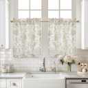 DriftAway Kitchen Curtain Floral Tier Linen Short Floral Paisley Patterned Cafe Curtains 45 Inch Length for Living Room Bathroom Freda Jacobean Farmhouse Country Drapes Rod Pocket 2 Panels Taupe