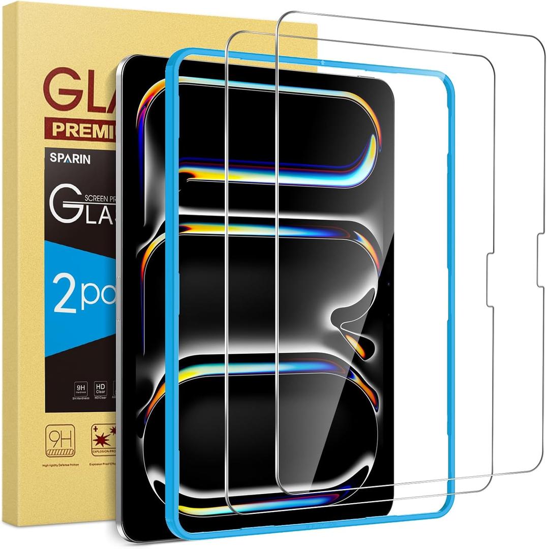 SPARIN Screen Protector for iPad Pro 11 Inch 2025/2024 M5 M4 (6th/5th Generation), 2 Pack Tempered Glass for iPad Pro 11, Scratch Resistant, Case Friendly, Apple Pencil Pro Compatible