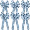 Unittype 6 Pieces Large Christmas Bow Decoration 10 x 20 Inch Velvet Wired Ribbon Christmas Tree Topper Bow Xmas Embellishment Craft for Wreath Party Favors Indoor Outdoor Home(Light Blue)