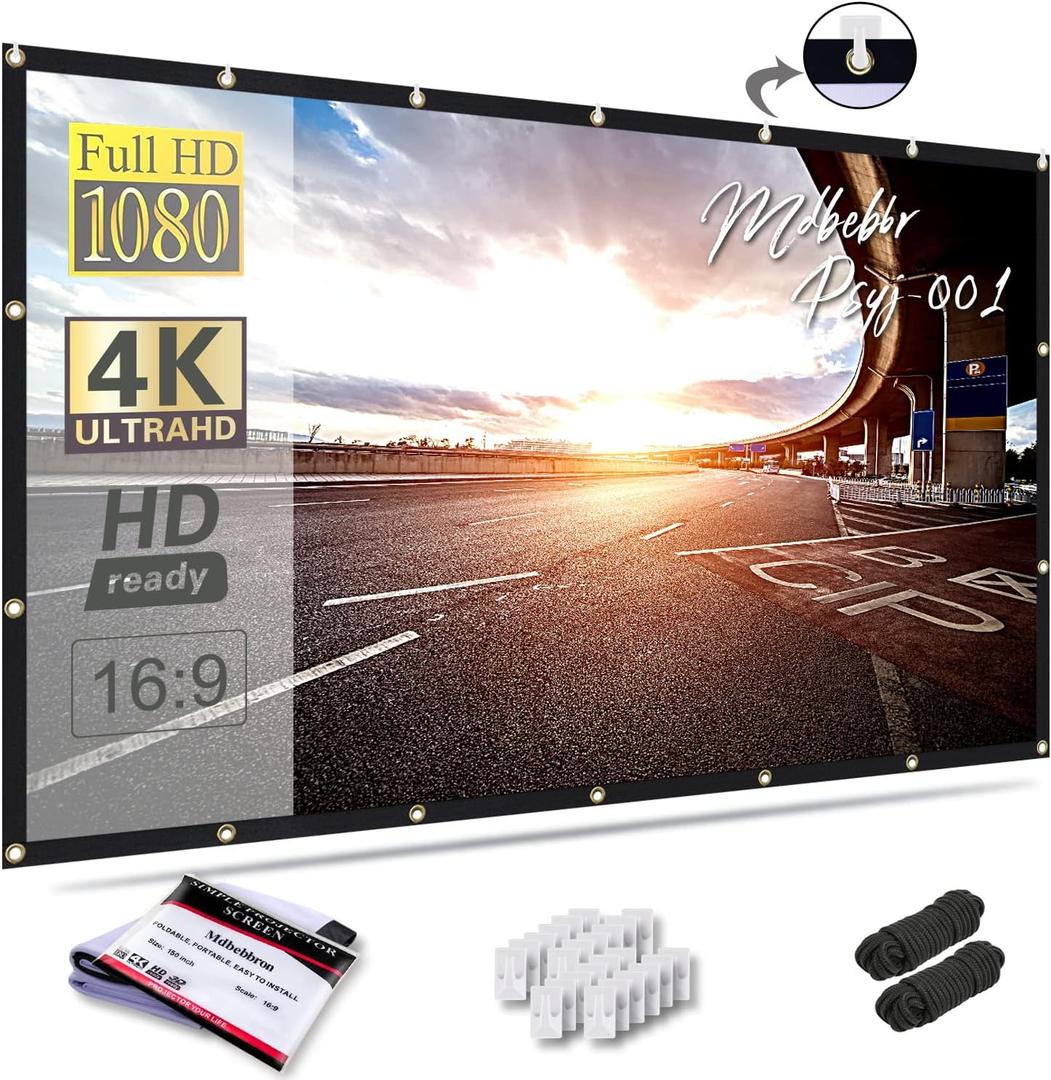 150 inch Projection Screen 16:9 Foldable Anti-Crease Portable Projector Movies Screen for Office Home Theater Outdoor Indoor Support Double Sided Projection