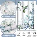 No Hook Shower Curtain with Snap in Liner Set, Blue Hummingbird Eucalyptus Design, Waterproof Fabric Floral Shower Curtains for Bathroom Decor with See Through Mesh Top Window 71x74 Inch
