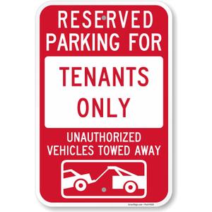 SmartSign Basics 18 x 12 inch Reserved Parking For Tenants Only - Unauthorized Vehicles Towed Metal Sign, 120 mil Aluminum Composite (ACM), Engineer Grade Reflective Material, Red and White