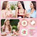 200Pcs Floral Tea Cups and Saucers for Tea Party Supplies, Disposable Tea Cups with Handle and Paper Napkins Dinnerware for Floral Theme Birthday Wedding Bridal Shower Baby ShowerPink
