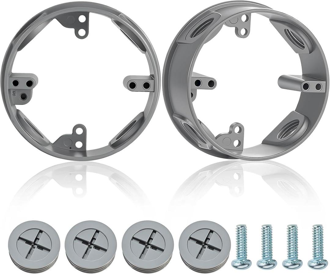 Juexica 2 Pcs 1/2-inch 4 Hole 4 Inch Round Sealproof Electrical Boxes Extenders Round Weatherproof Extension Junction Box Extender Ring 16. 5 Cu. in. Capacity(Gray)
