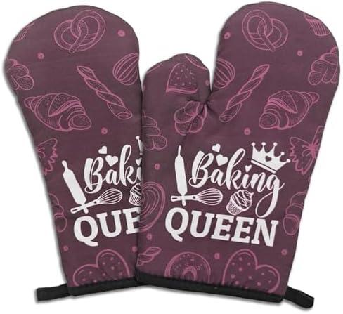 GOSJINNK 2 Pcs Funny Oven Mitts Baking Queen Heat Resistant Mitts for Kitchen Decor Trendy Silicone Non-Slip Baking Mitts with Hanging Loop Sweet Housewarming Gifts for Hostess Mom Baking Lover Chef