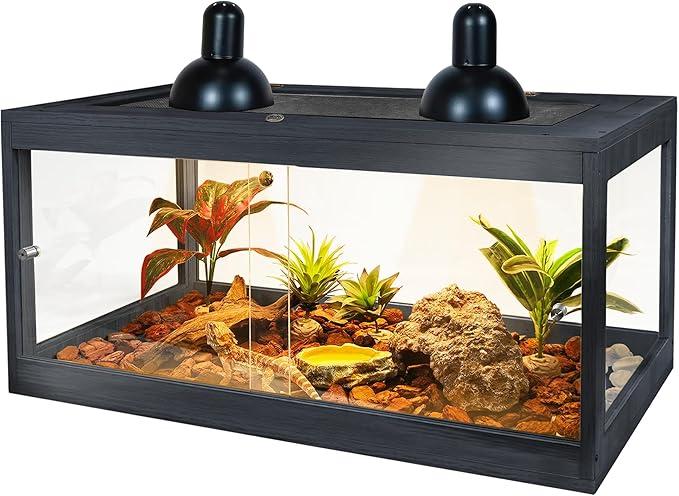 Prolee Bearded Dragon Tank 37 Gallon, Lizard Tank, Reptile Tank with Metal Mesh Roof Door, Snake Tank with Lock Design, 32" Long, Black