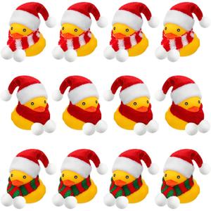 Funtery 12 Pcs Christmas Rubber Ducks Bulk with Xmas Hats and Scarf Mini Bath Rubber Ducky Showers for Xmas Winter Holiday Celebration Party Favors Stocking Stuffers Birthday Gift Exchange