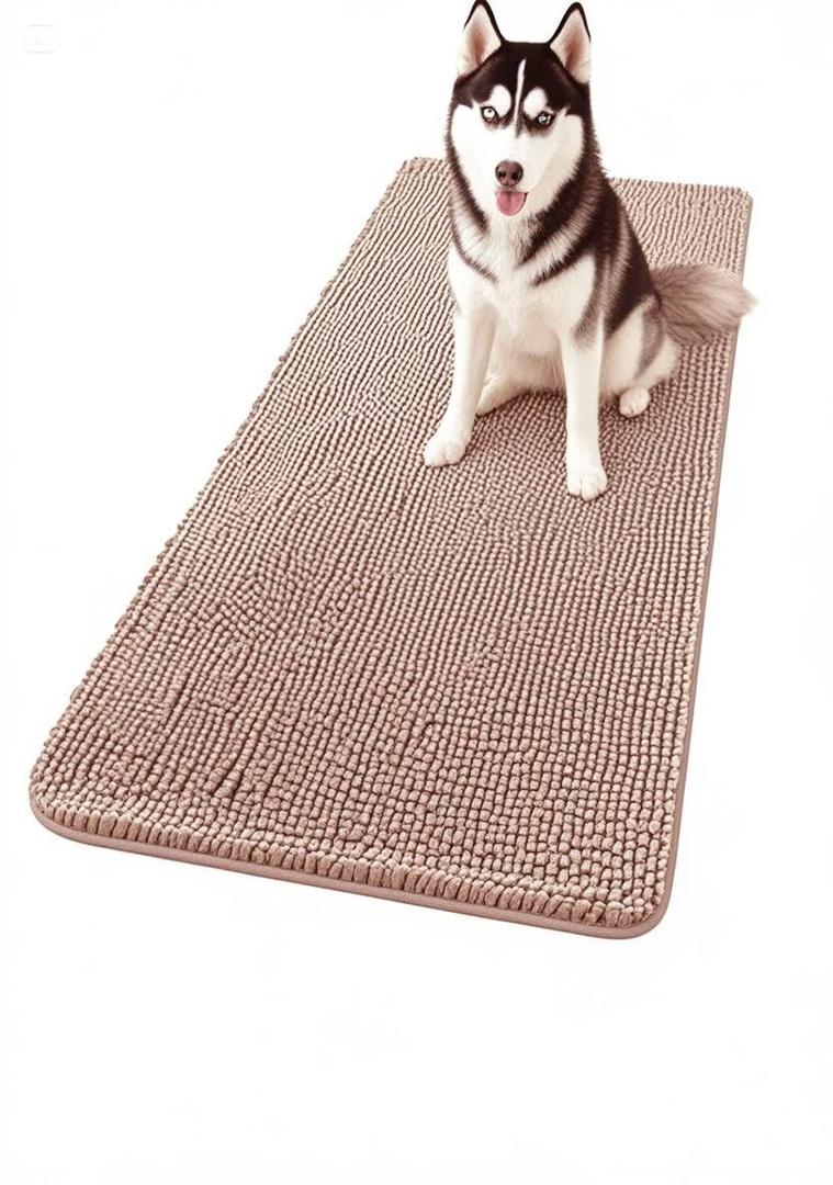 ChgLiPets Washable Quick Drying Chenille Dog Door Mat 70" X 23" Camel